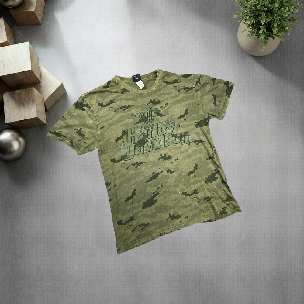 Harley Davidson Myrtle Beach Camo T-Shirt Mens L Green Camouflage Y2K Biker Tee